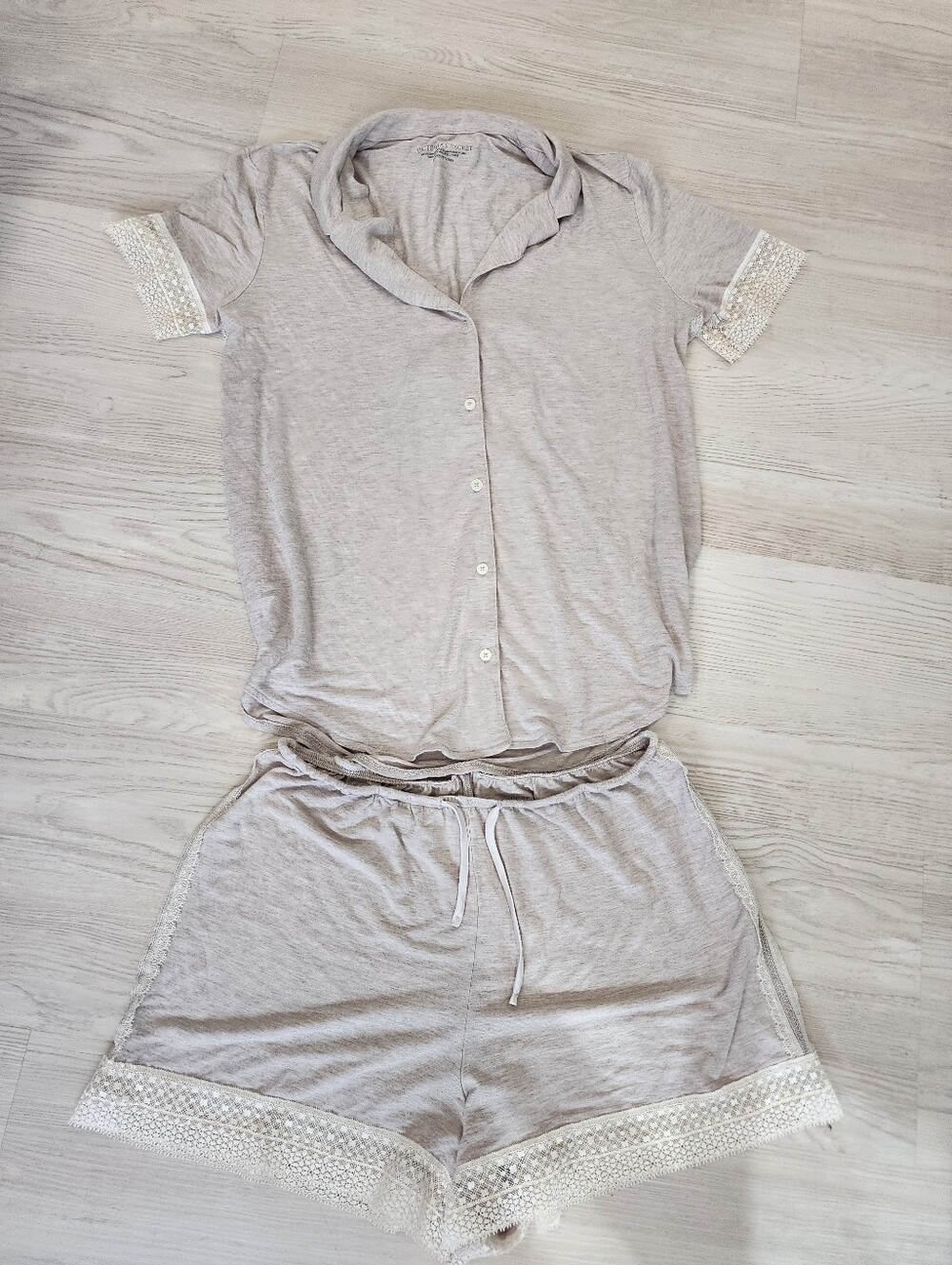 Victoria's Secret Super Soft Modal Lace Trim Pajama Set Cream Beige Small - Picture 3 of 16